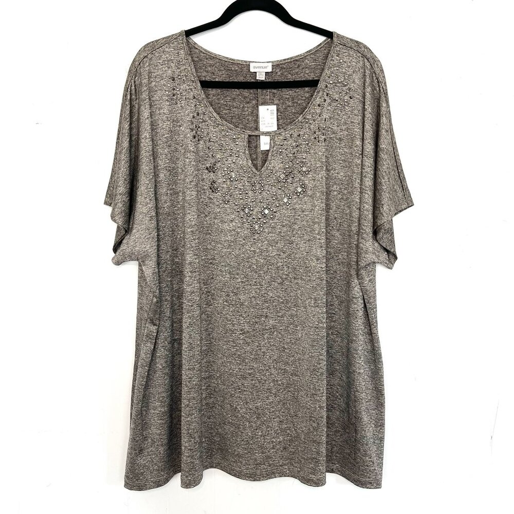 NWT Avenue Top Dolman Sleeve Embellished Neckline Stretch Knit 26/28 3X mc